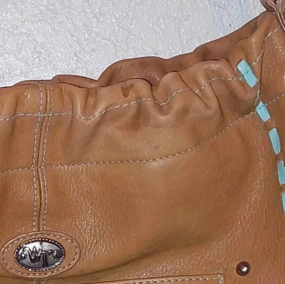 Western Trendition Light Tan soft Leather purse with Turquoise Weaving - Picture 13 of 13